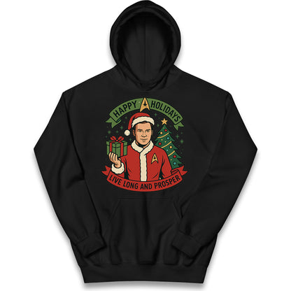 Happy Holidays Live Long and Prosper Star Trek Christmas Kids Hoodie