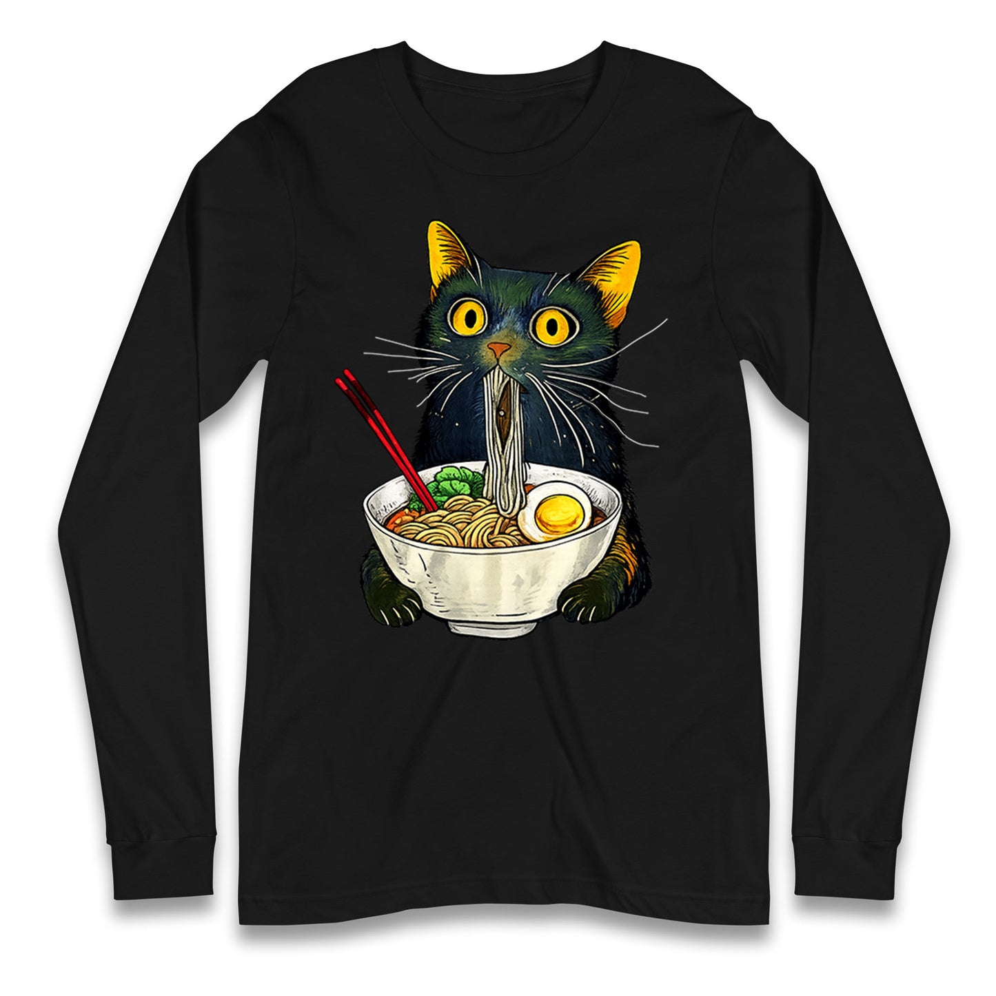 Ramen Noodle Black Cat Foodie  Longsleeve T Shirt 