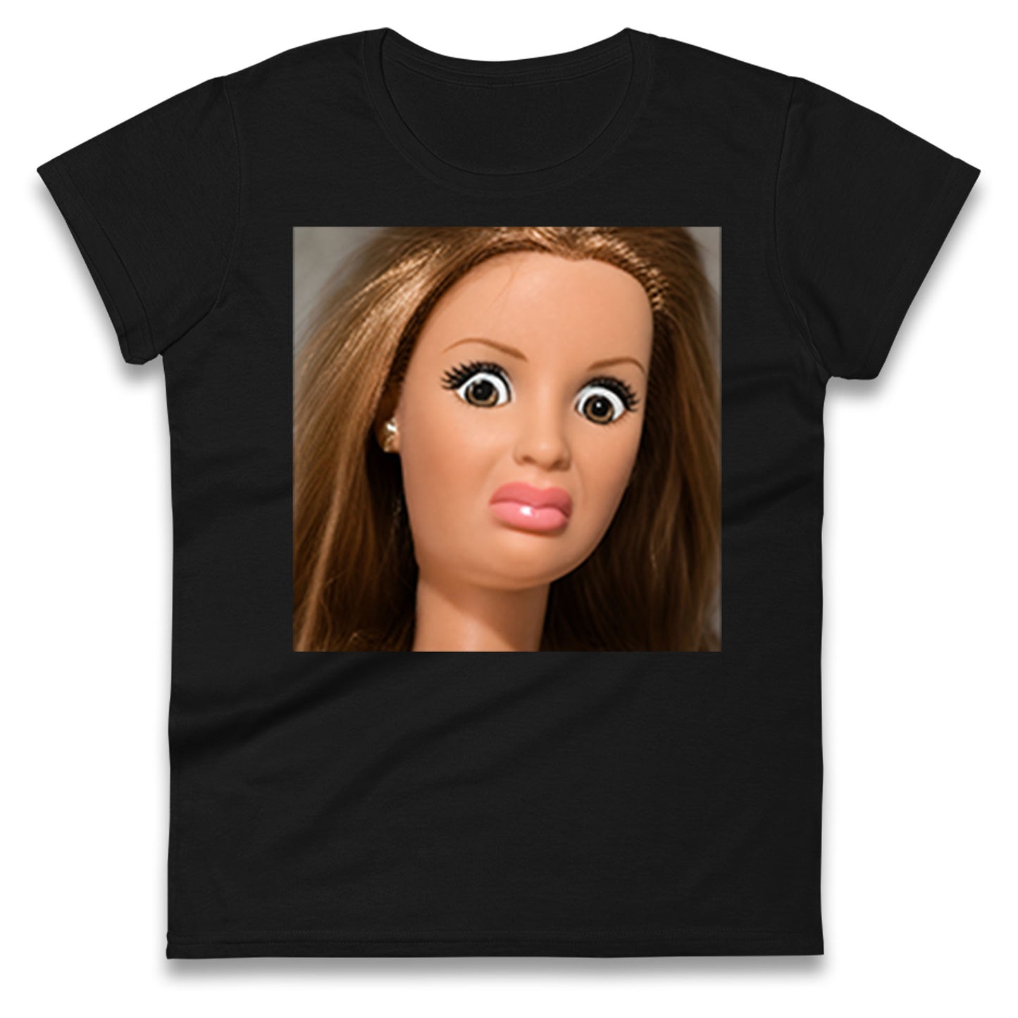 Funny Distressed Doll Face Meme Ladies T Shirt