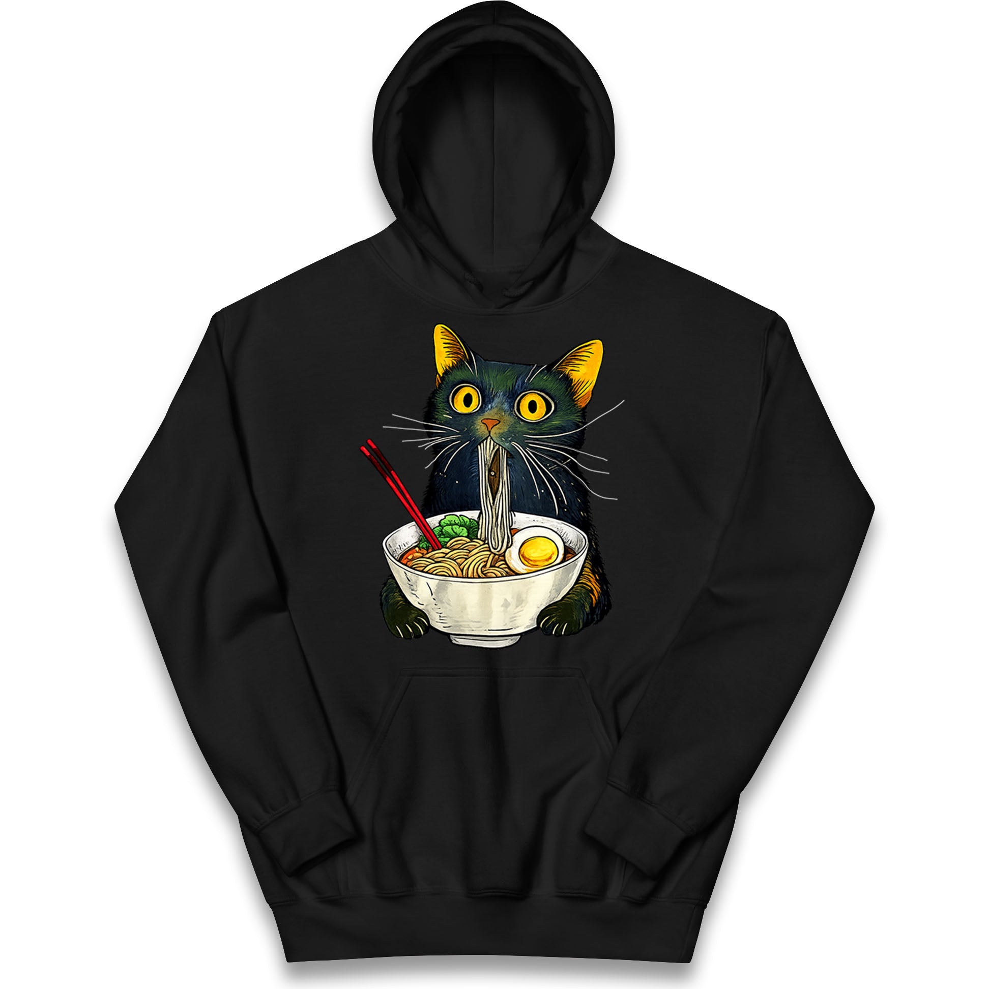 Ramen Noodle Black Cat Foodie Lover Meme Kids Hoodie
