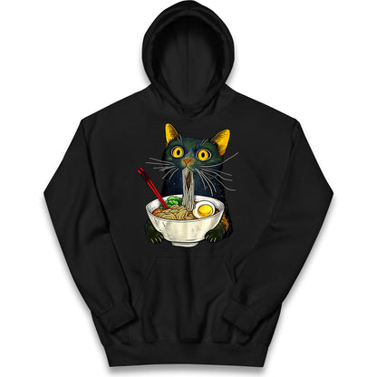 Ramen Noodle Black Cat Foodie Lover Meme Kids Hoodie