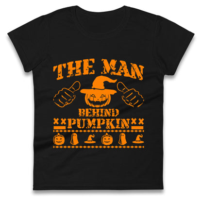 The Man Behind Pumpkin Halloween Womens t shirt