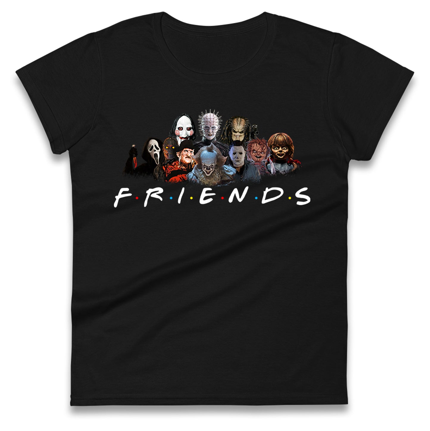 Horror Characters Friends Halloween Womens t shirts