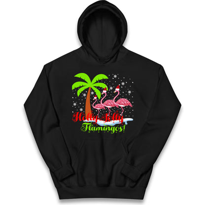 Holly Jolly Flamingos Christmas Kids Hoodie
