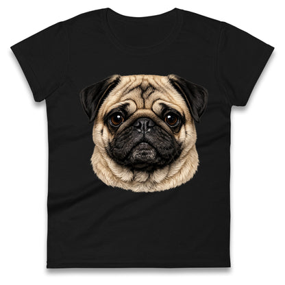 Pug Dog Face Ladies T Shirt