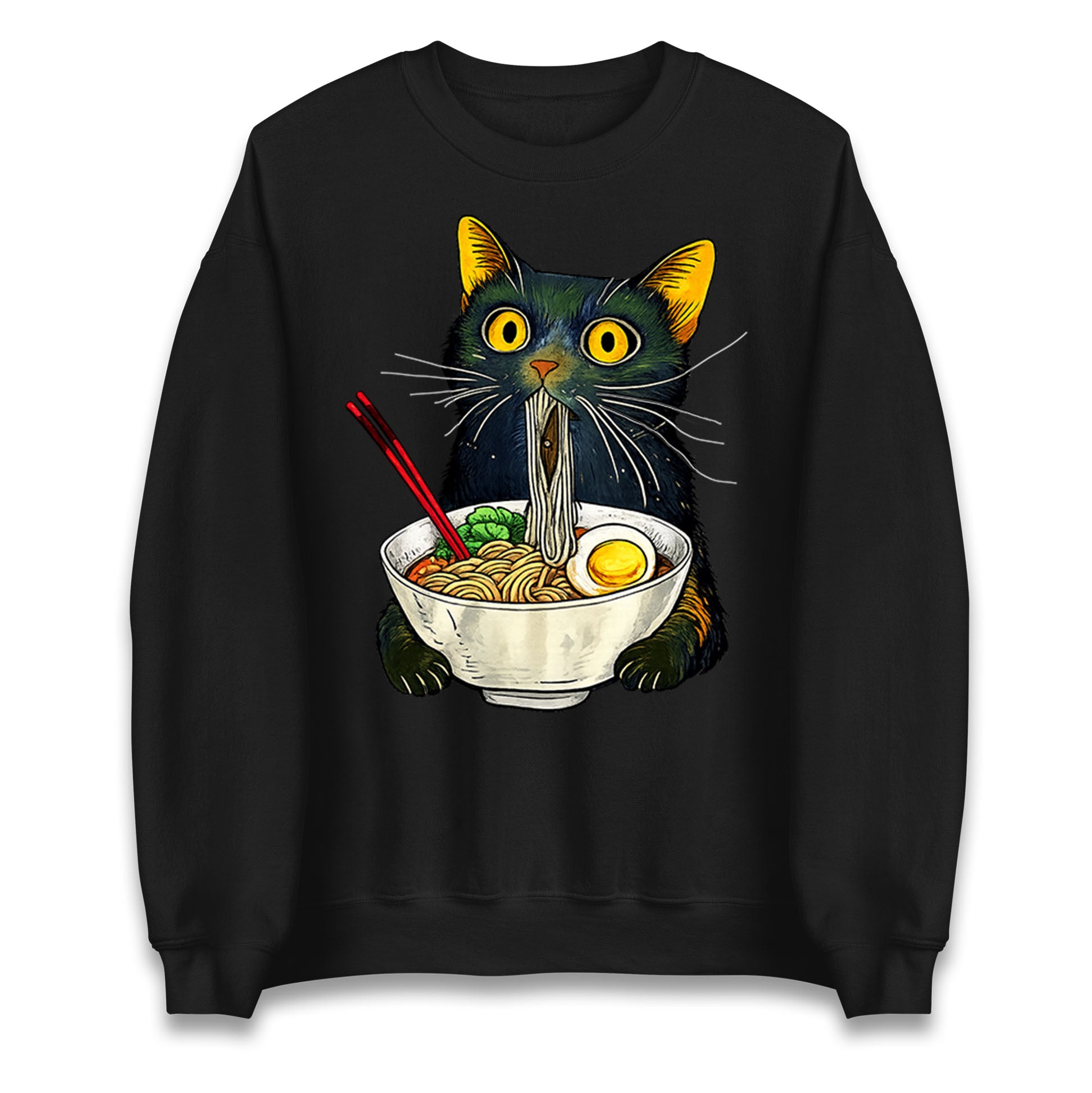 Ramen Noodle Black Cat Foodie Lover Meme Jumper