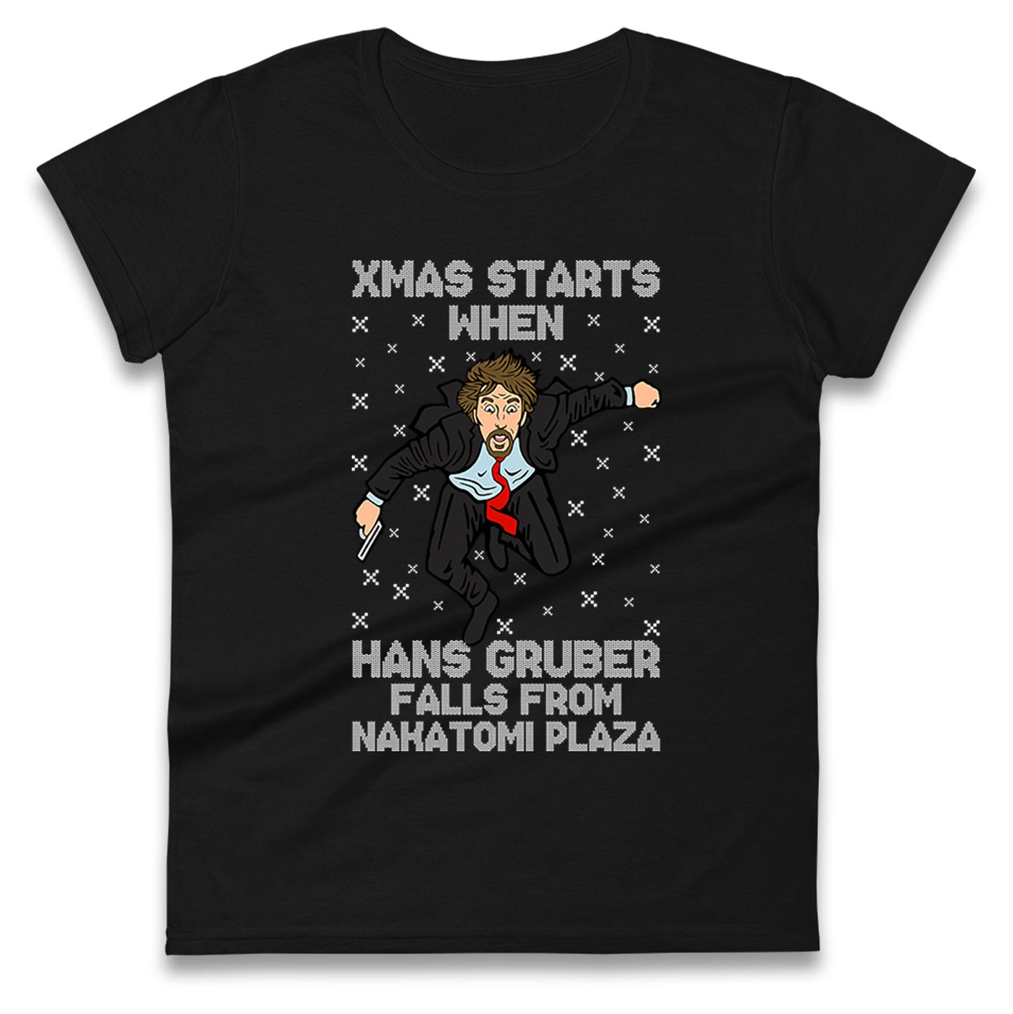 hans gruber falling womens t shirt