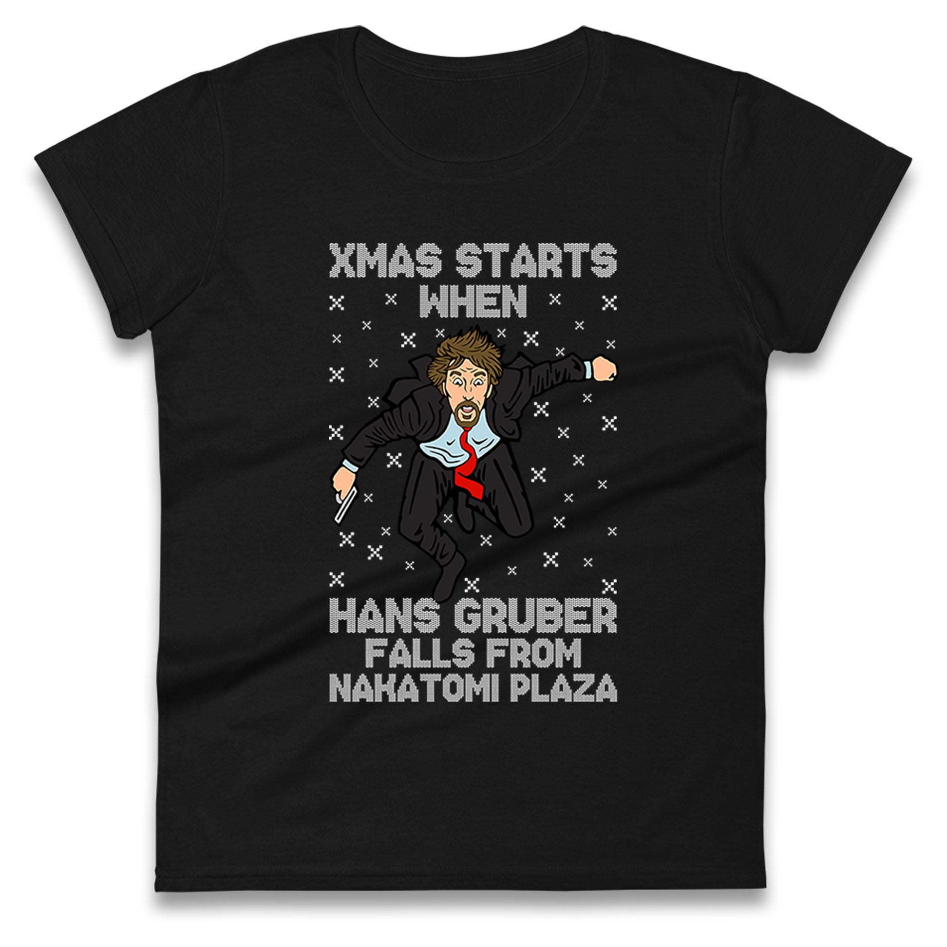 hans gruber falling womens t shirt