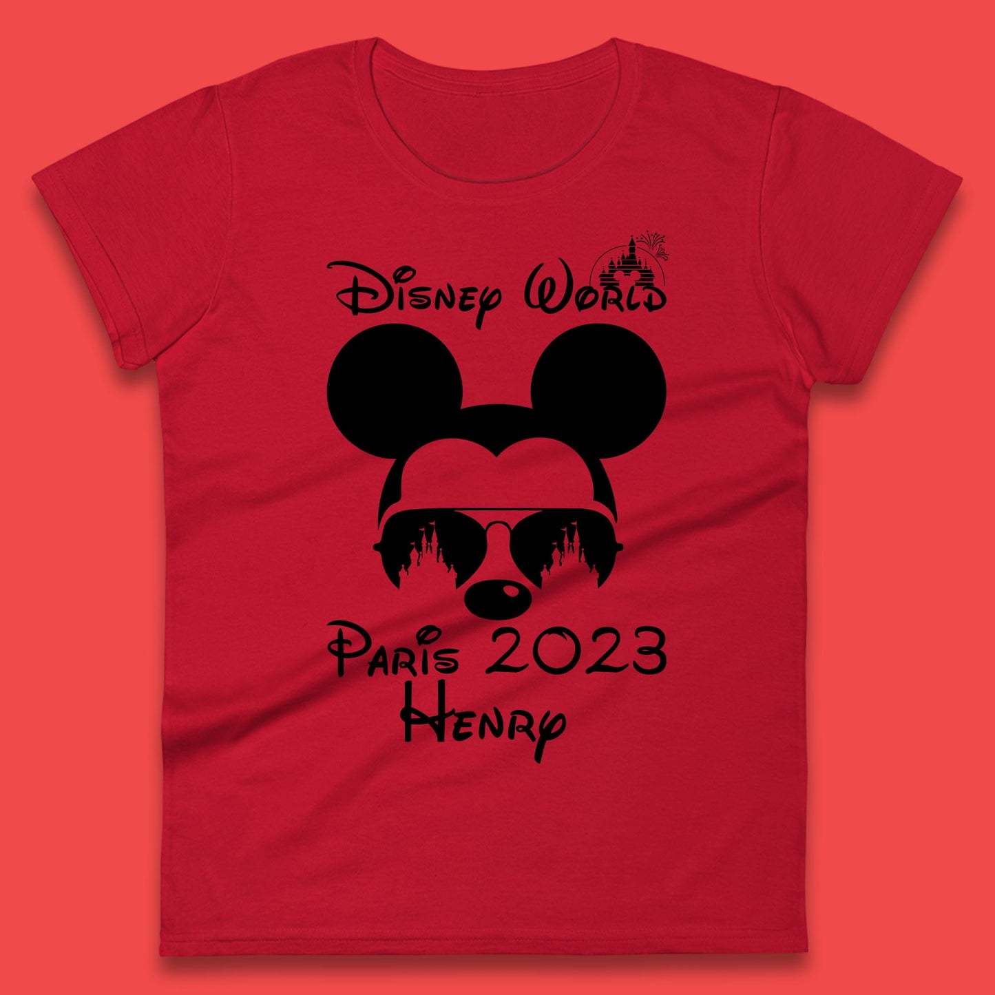 Personalised Disney World Paris 2023 Disney Castle Mickey Mouse Minnie Mouse Cartoon Magical Kingdom Disneyland Trip Womens Tee Top