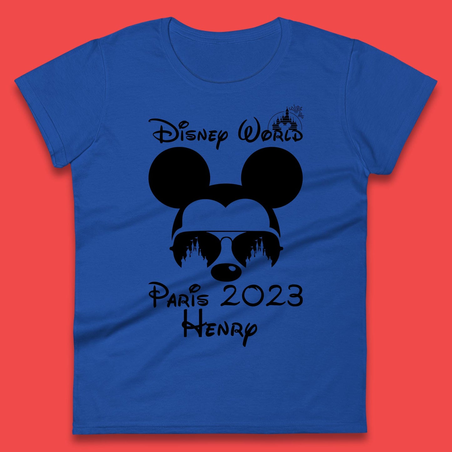 Personalised Disney World Paris 2023 Disney Castle Mickey Mouse Minnie Mouse Cartoon Magical Kingdom Disneyland Trip Womens Tee Top