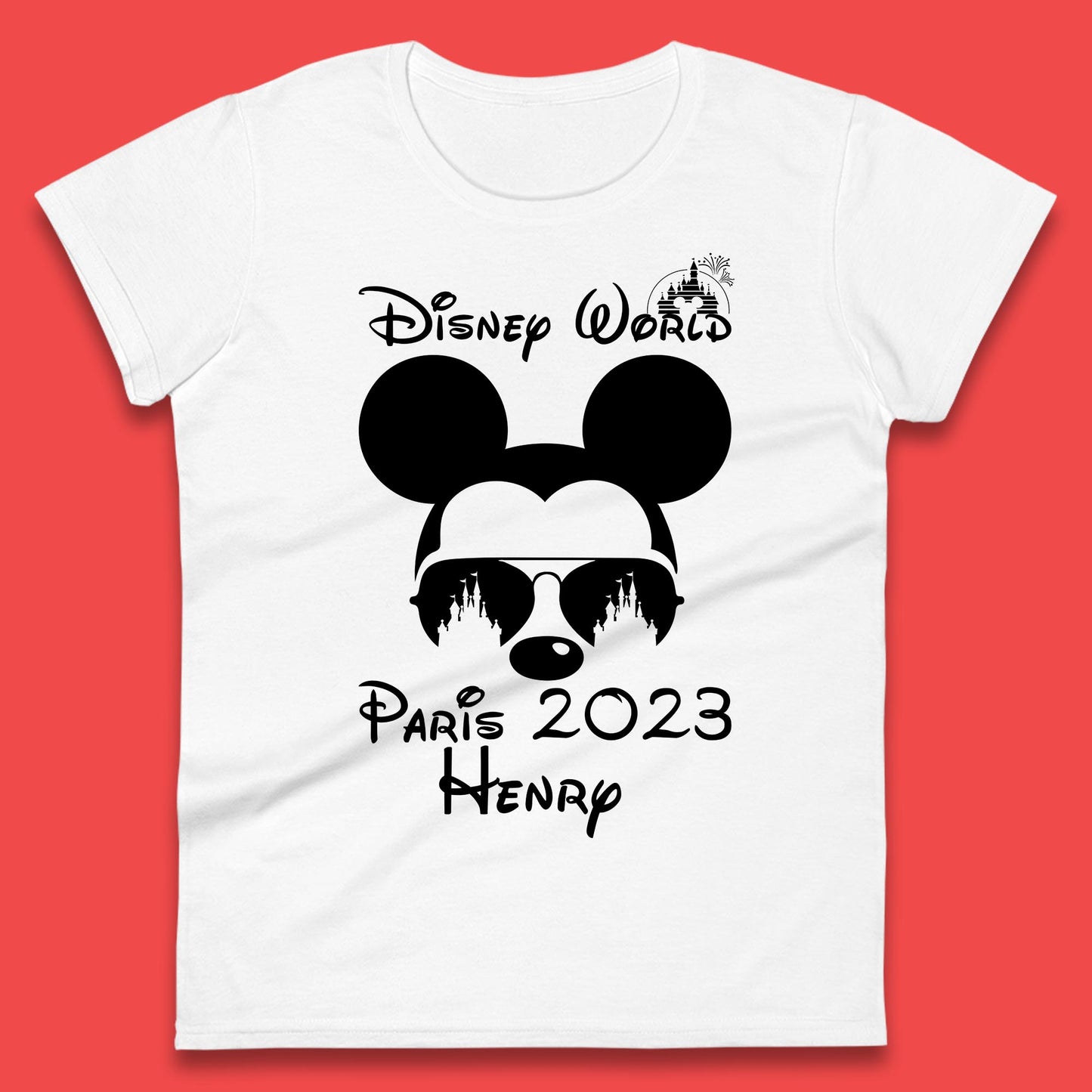 Personalised Disney World Paris 2023 Disney Castle Mickey Mouse Minnie Mouse Cartoon Magical Kingdom Disneyland Trip Womens Tee Top