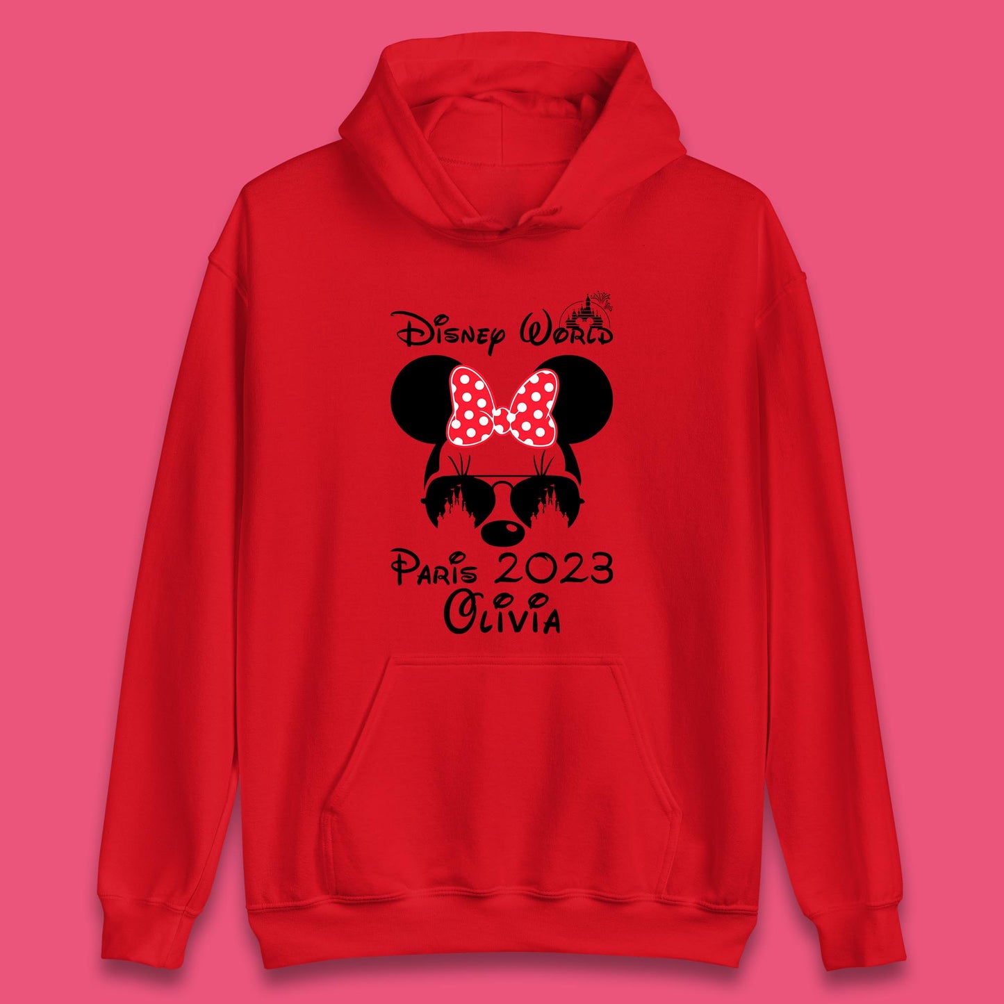 Personalised Disney World Paris 2023 Disney Castle Mickey Mouse Minnie Mouse Cartoon Magical Kingdom Disneyland Trip Unisex Hoodie