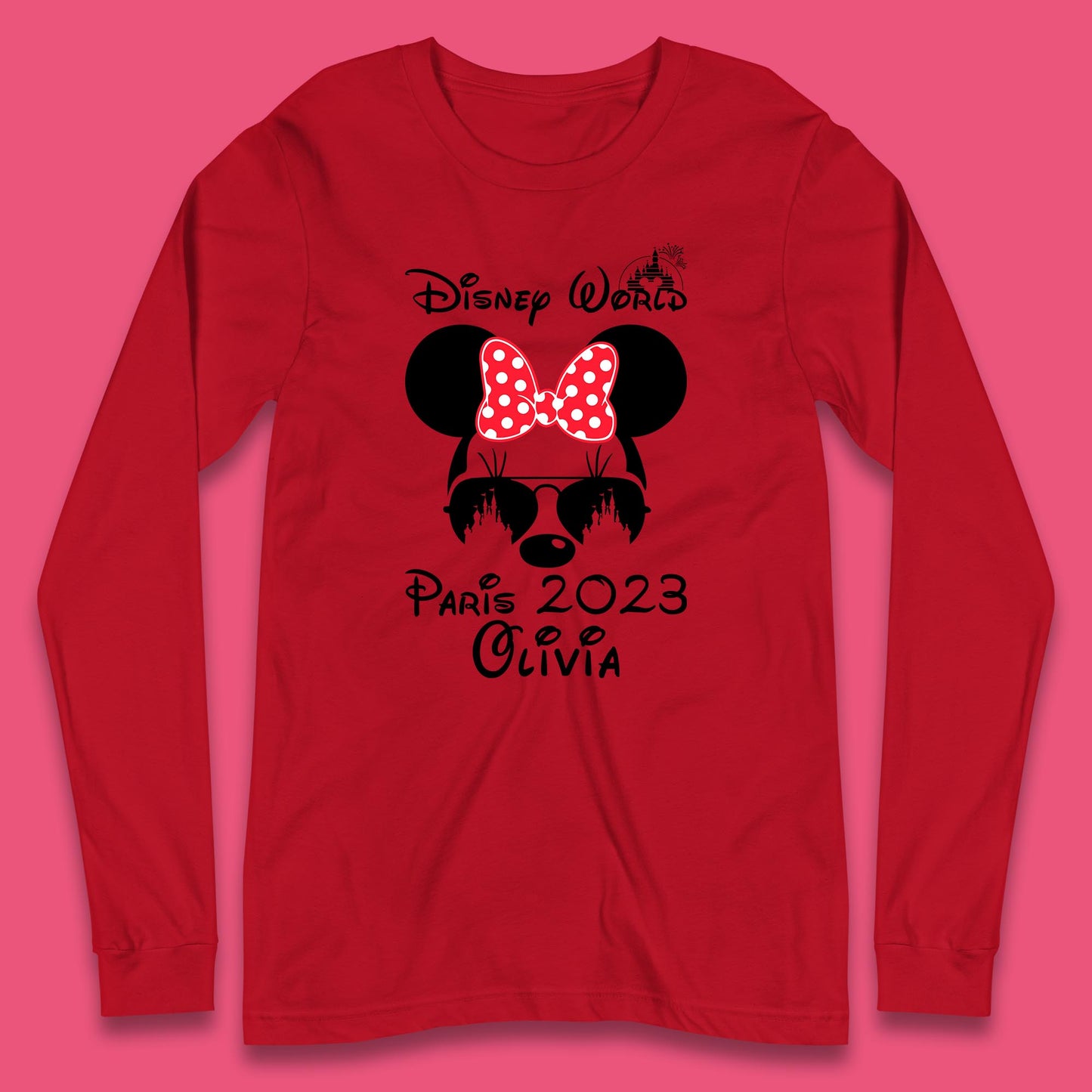 Personalised Disney World Paris 2023 Disney Castle Mickey Mouse Minnie Mouse Cartoon Magical Kingdom Disneyland Trip Long Sleeve T Shirt