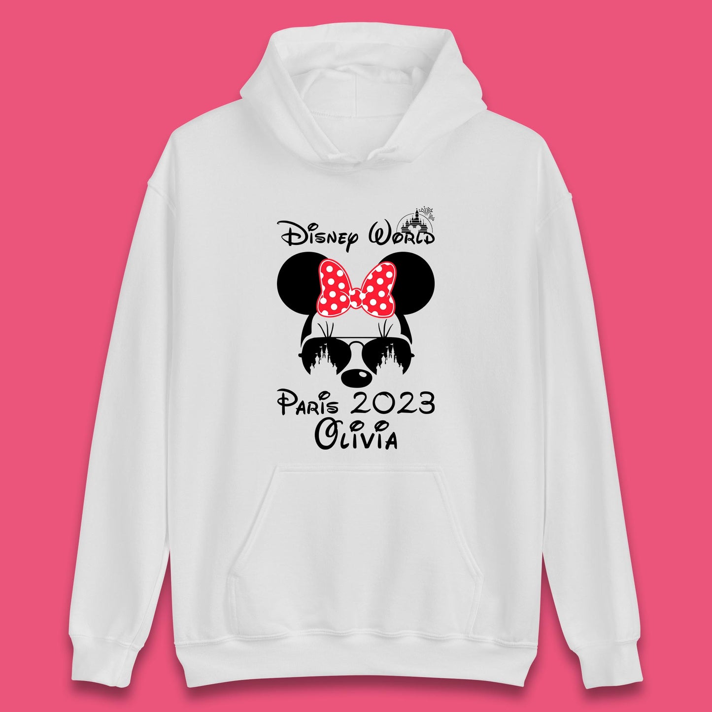Personalised Disney World Paris 2023 Disney Castle Mickey Mouse Minnie Mouse Cartoon Magical Kingdom Disneyland Trip Unisex Hoodie
