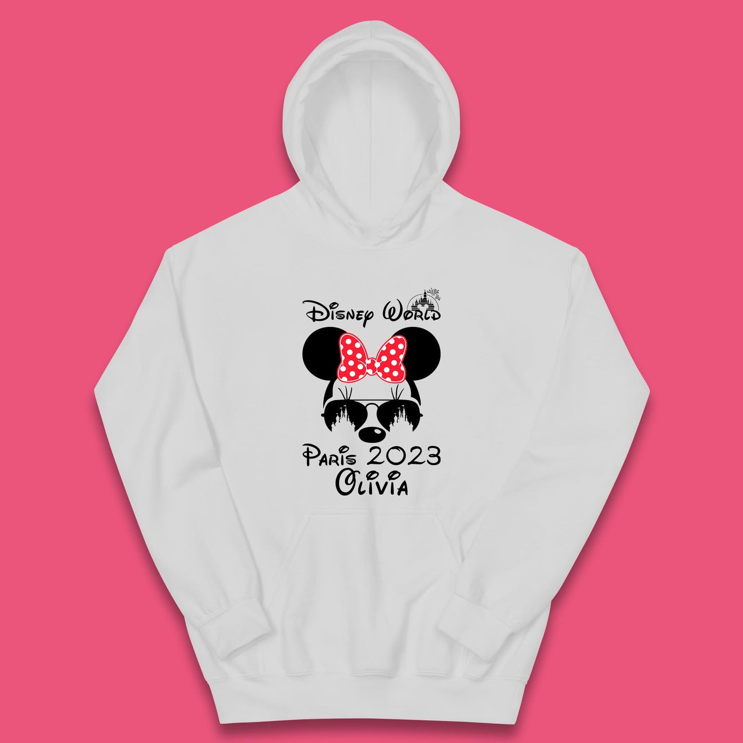 Personalised Disney World Paris 2023 Disney Castle Mickey Mouse Minnie Mouse Cartoon Magical Kingdom Disneyland Trip Kids Hoodie