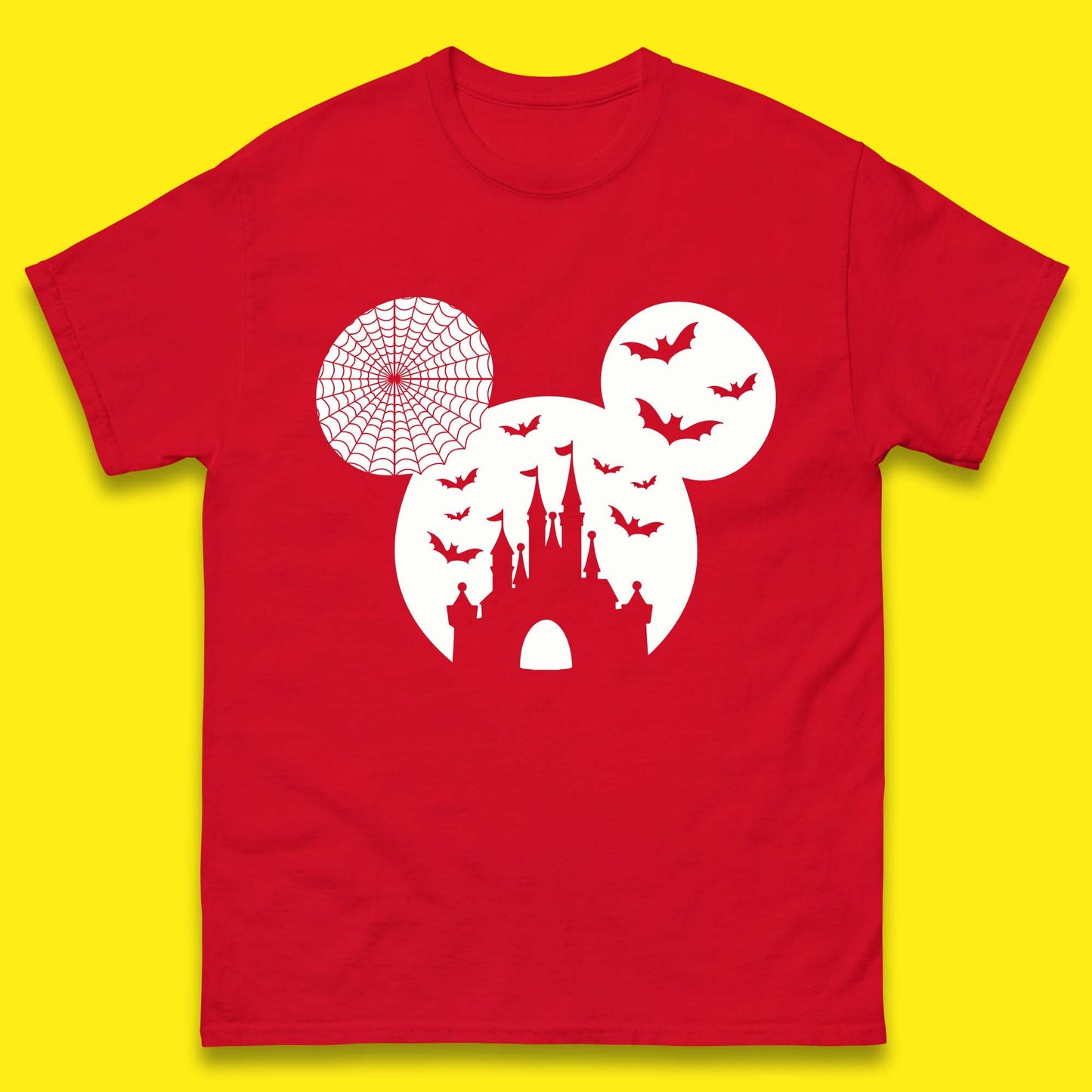 Disney Halloween Mickey Mouse Minnie Mouse Disney Castle Halloween Flying Bats Mens Tee Top