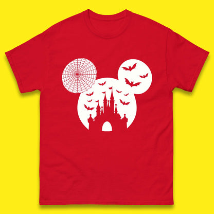 Disney Halloween Mickey Mouse Minnie Mouse Disney Castle Halloween Flying Bats Mens Tee Top