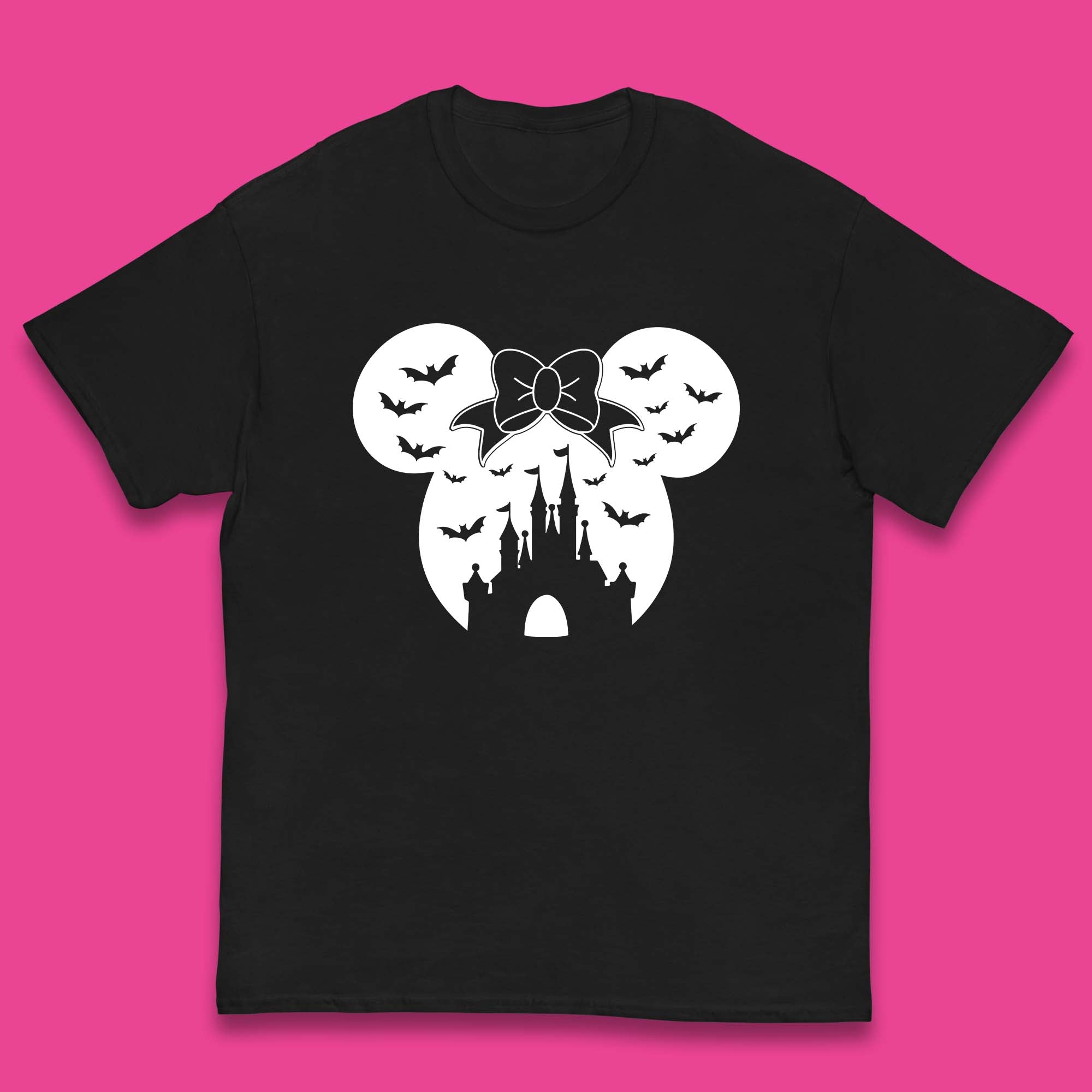 Disney Halloween Mickey Mouse Minnie Mouse Disney Castle Halloween Flying Bats Kids T Shirt
