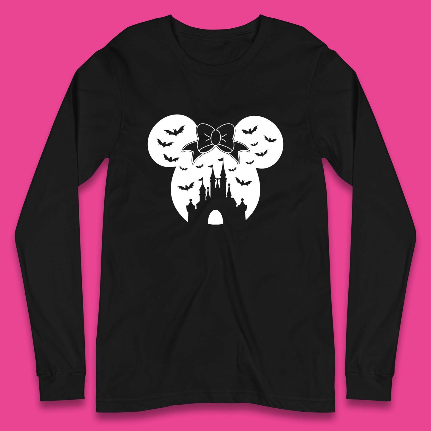 Disney Halloween Mickey Mouse Minnie Mouse Disney Castle Halloween Flying Bats Long Sleeve T Shirt