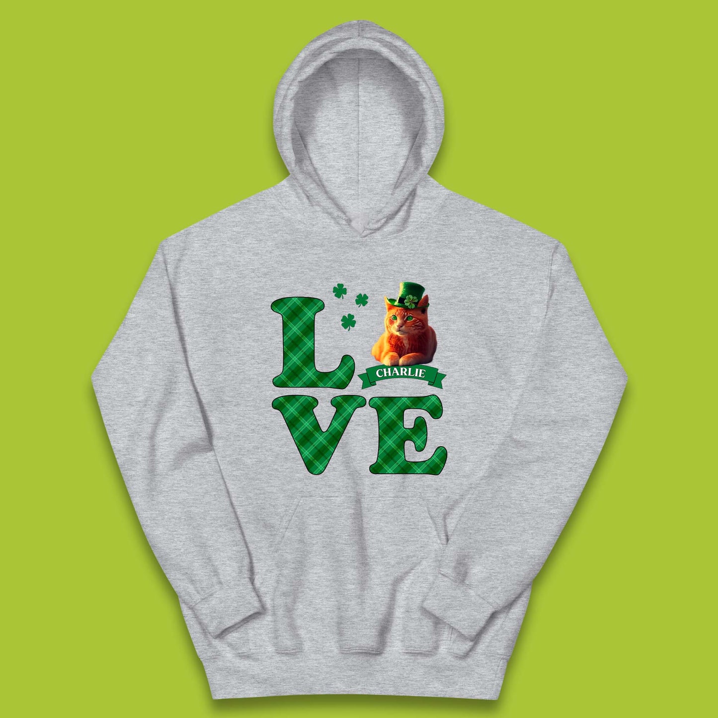 Personalised Love St. Patrick's Cat Kids Hoodie