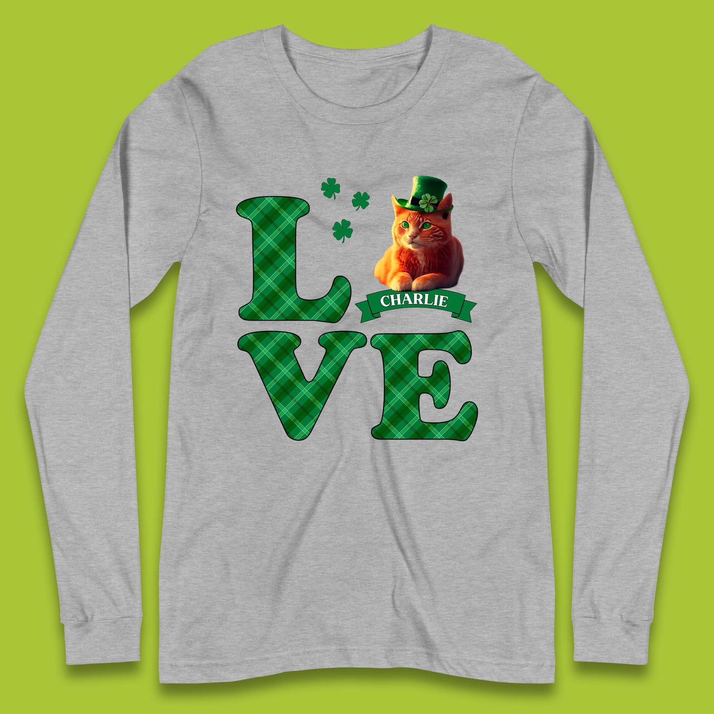 Personalised Love St. Patrick's Cat Long Sleeve T-Shirt