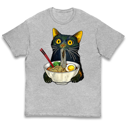 Ramen Noodle Black Cat Foodie Lover Meme Kids T Shirt