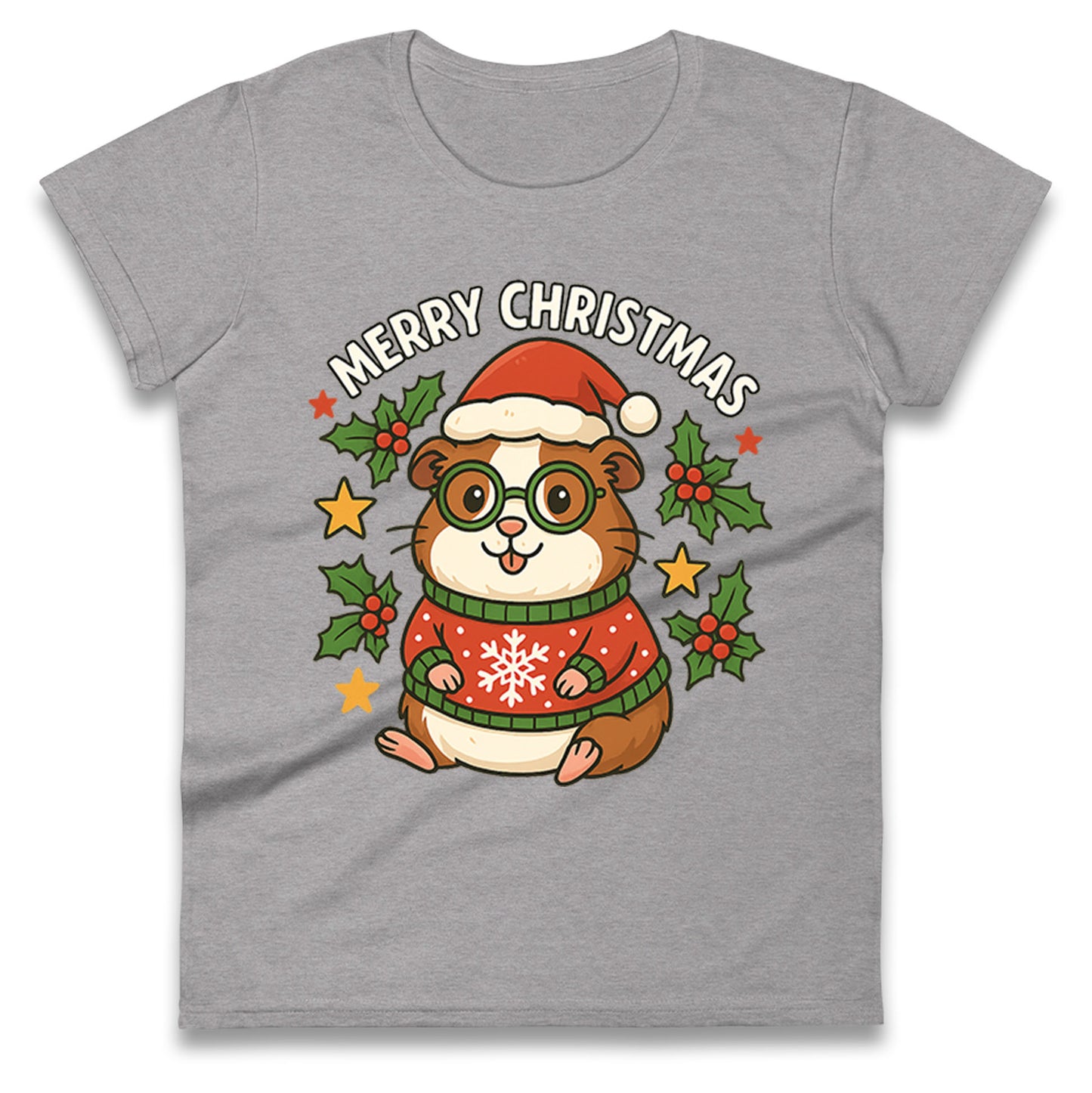 Guinea Pig Christmas Ladies T Shirt