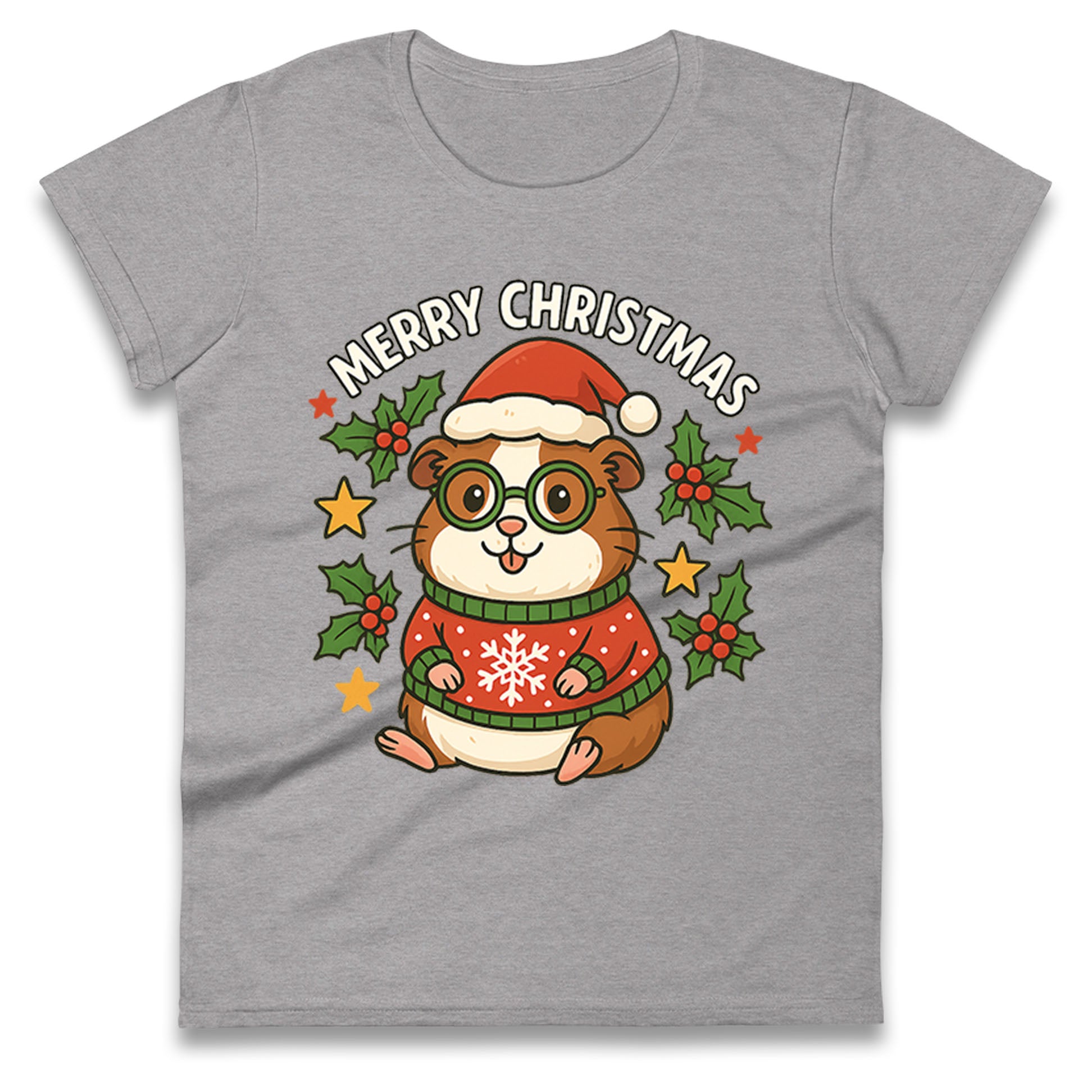 Guinea Pig Christmas Ladies T Shirt