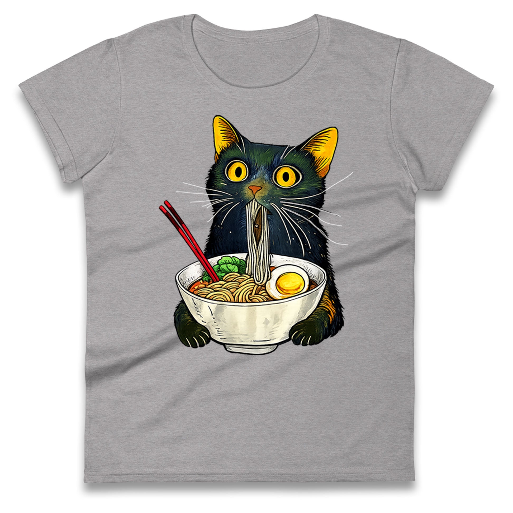 Ramen Noodle Black Cat Foodie Lover Meme Ladies T Shirt