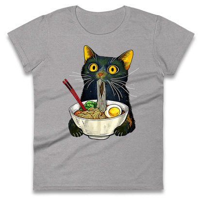 Ramen Noodle Black Cat Foodie Lover Meme Ladies T Shirt
