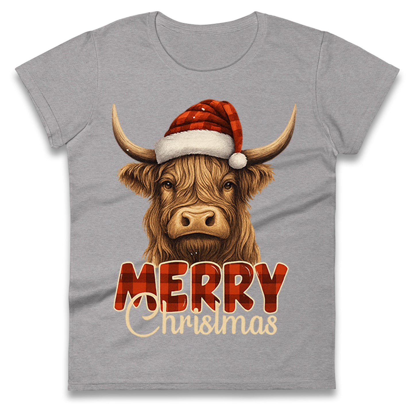 Highland Cow Christmas Ladies T Shirt 