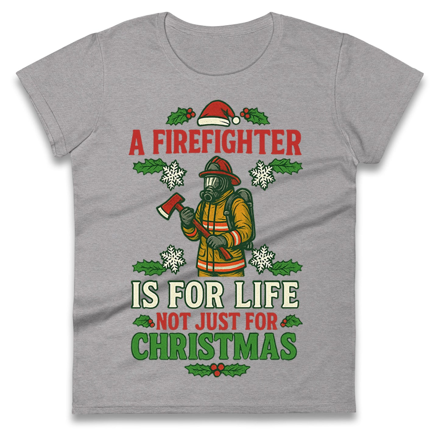 Firefighter Christmas Ladies T Shirt