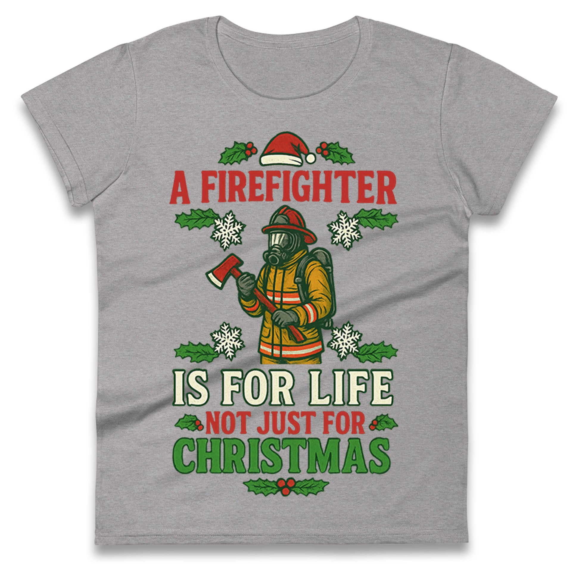 Firefighter Christmas Ladies T Shirt