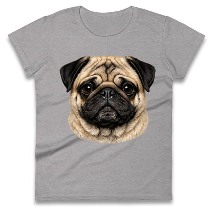 Pug Dog Face Ladies T Shirt