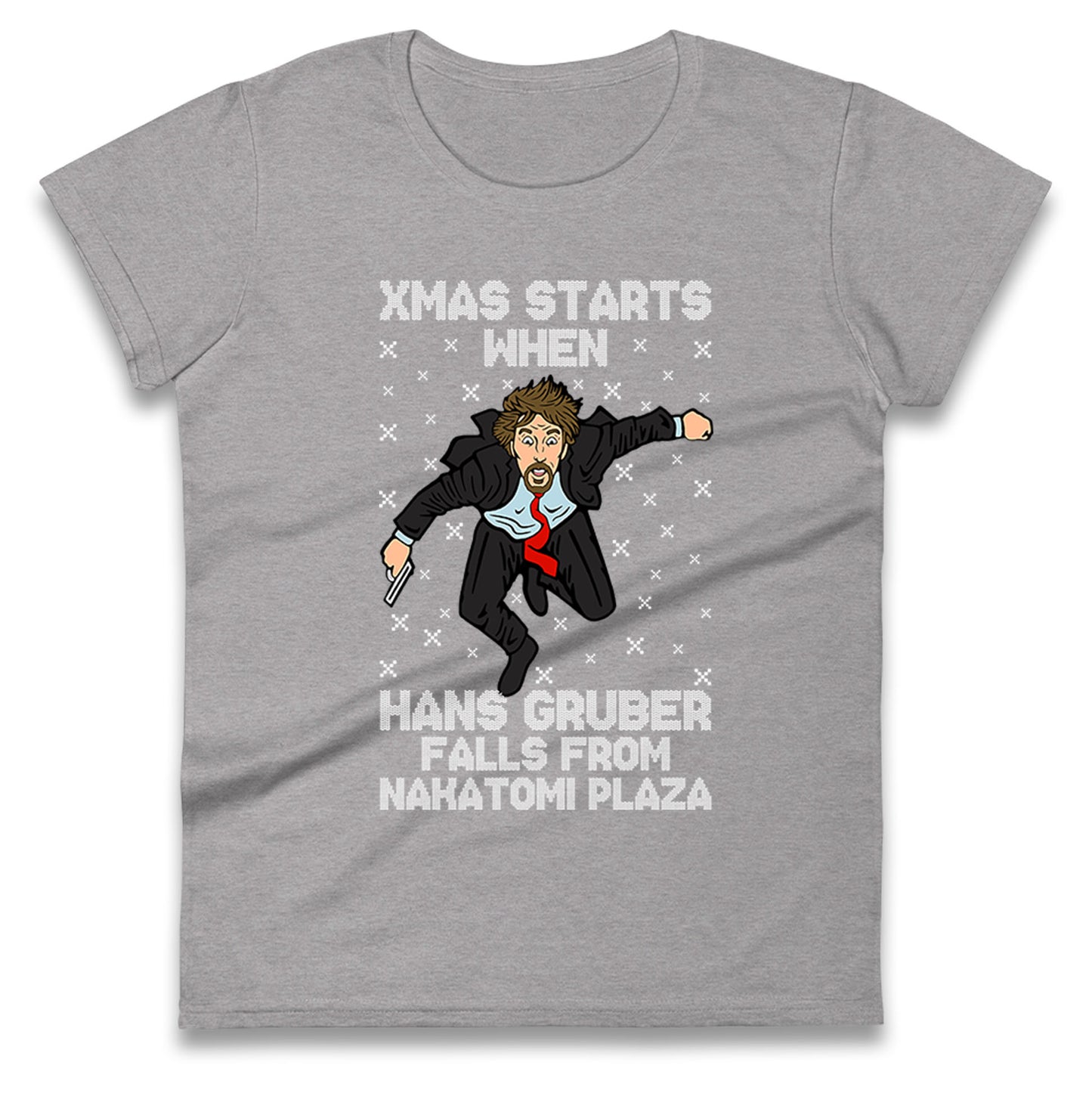 hans gruber falling womens t shirt