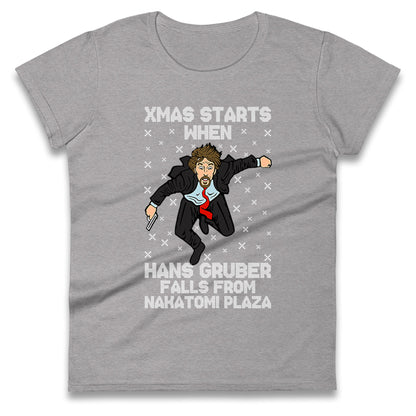 hans gruber falling womens t shirt