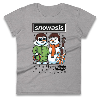 Snowasis Might Sleigh Xmas Music Band  Ladies T Shirt 