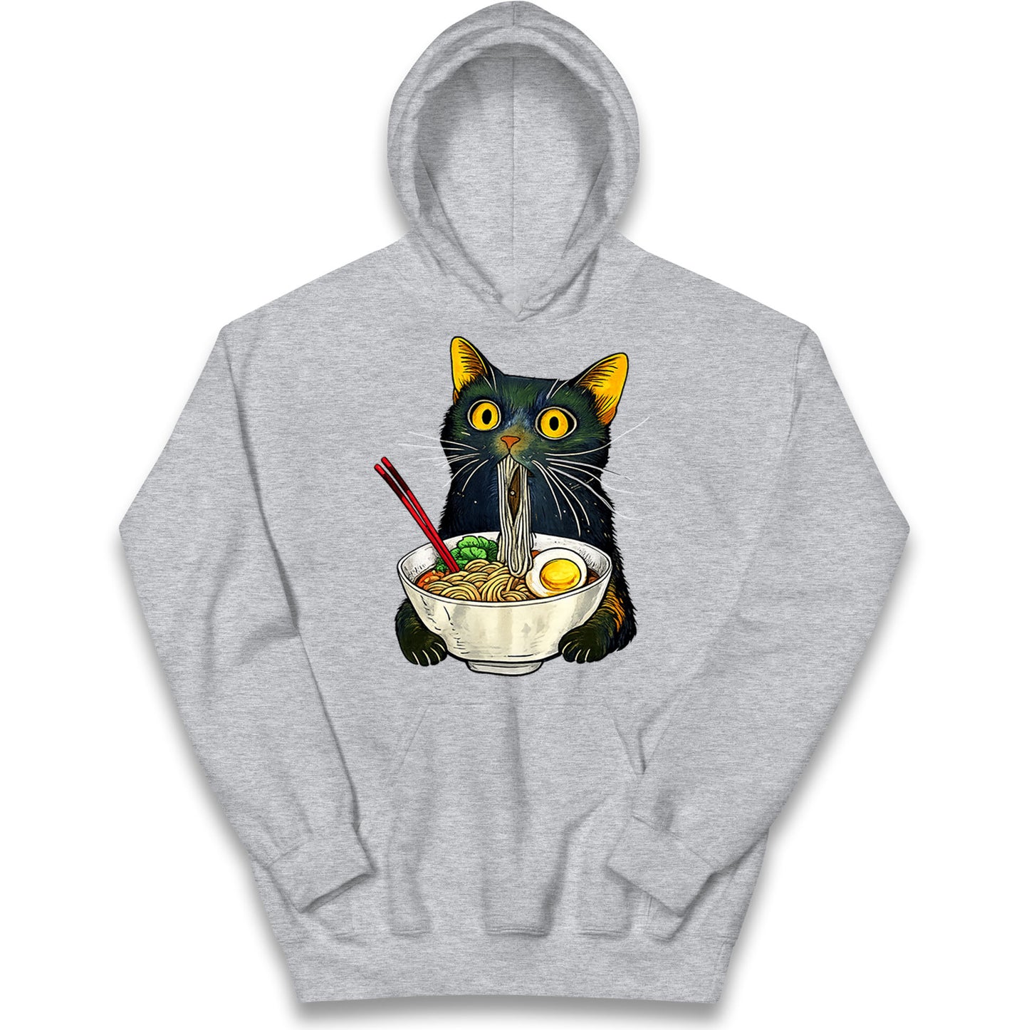 Ramen Noodle Black Cat Foodie Lover Meme Kids Hoodie