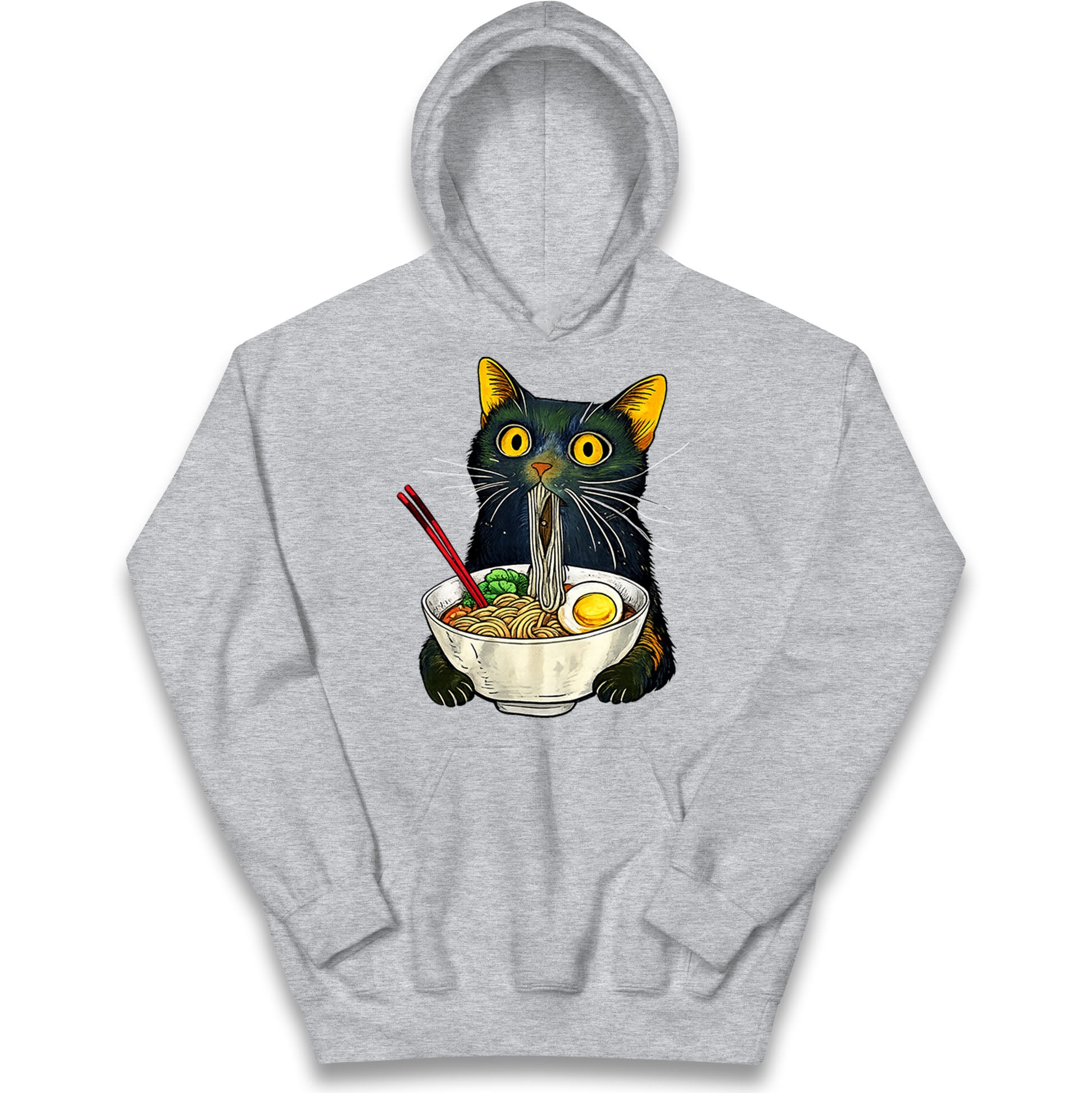 Ramen Noodle Black Cat Foodie Lover Meme Kids Hoodie