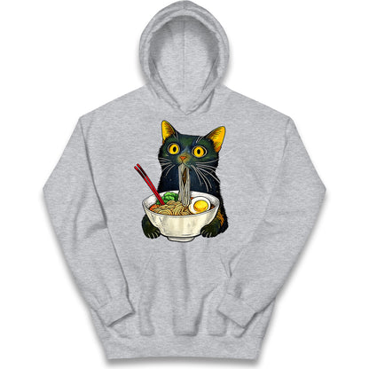 Ramen Noodle Black Cat Foodie Lover Meme Kids Hoodie