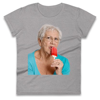 Grandma Licking Lollipop Seductively Ladies T Shirt