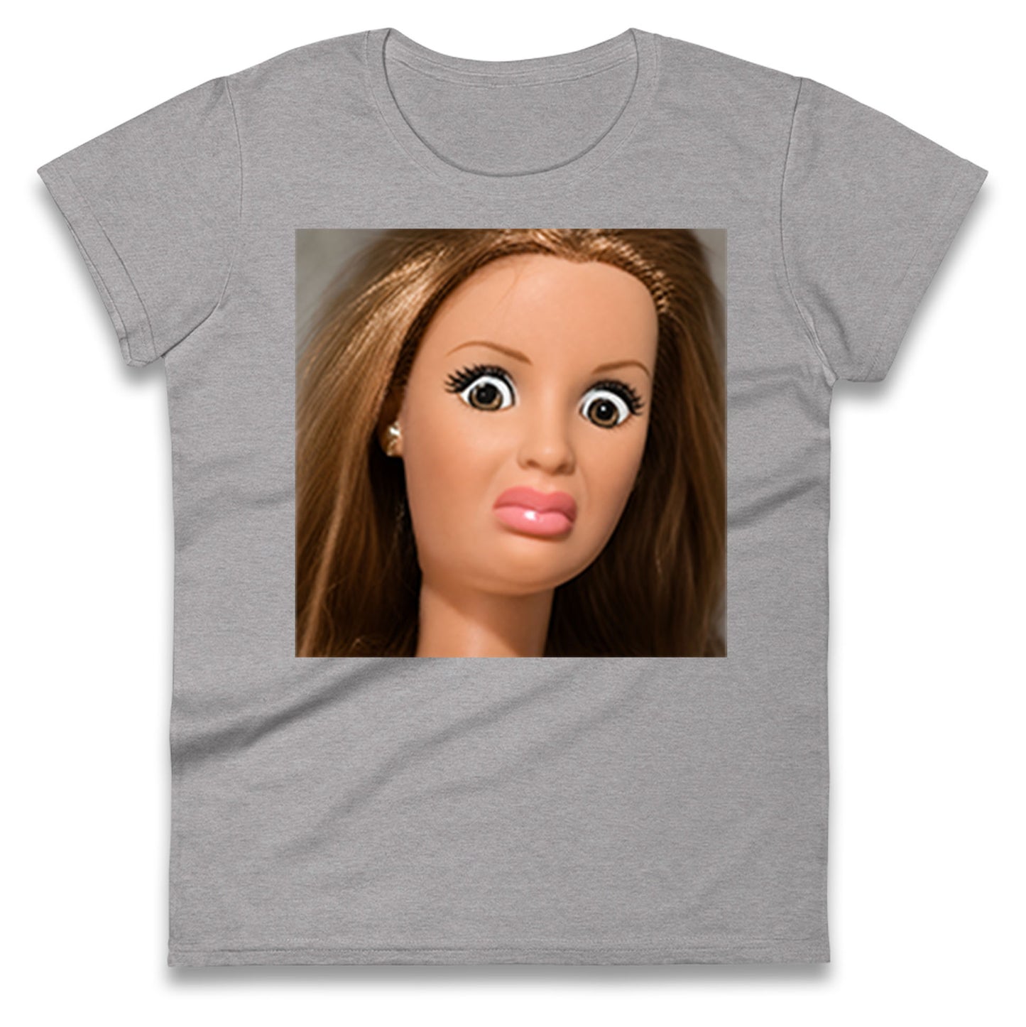 Funny Distressed Doll Face Meme Ladies T Shirt