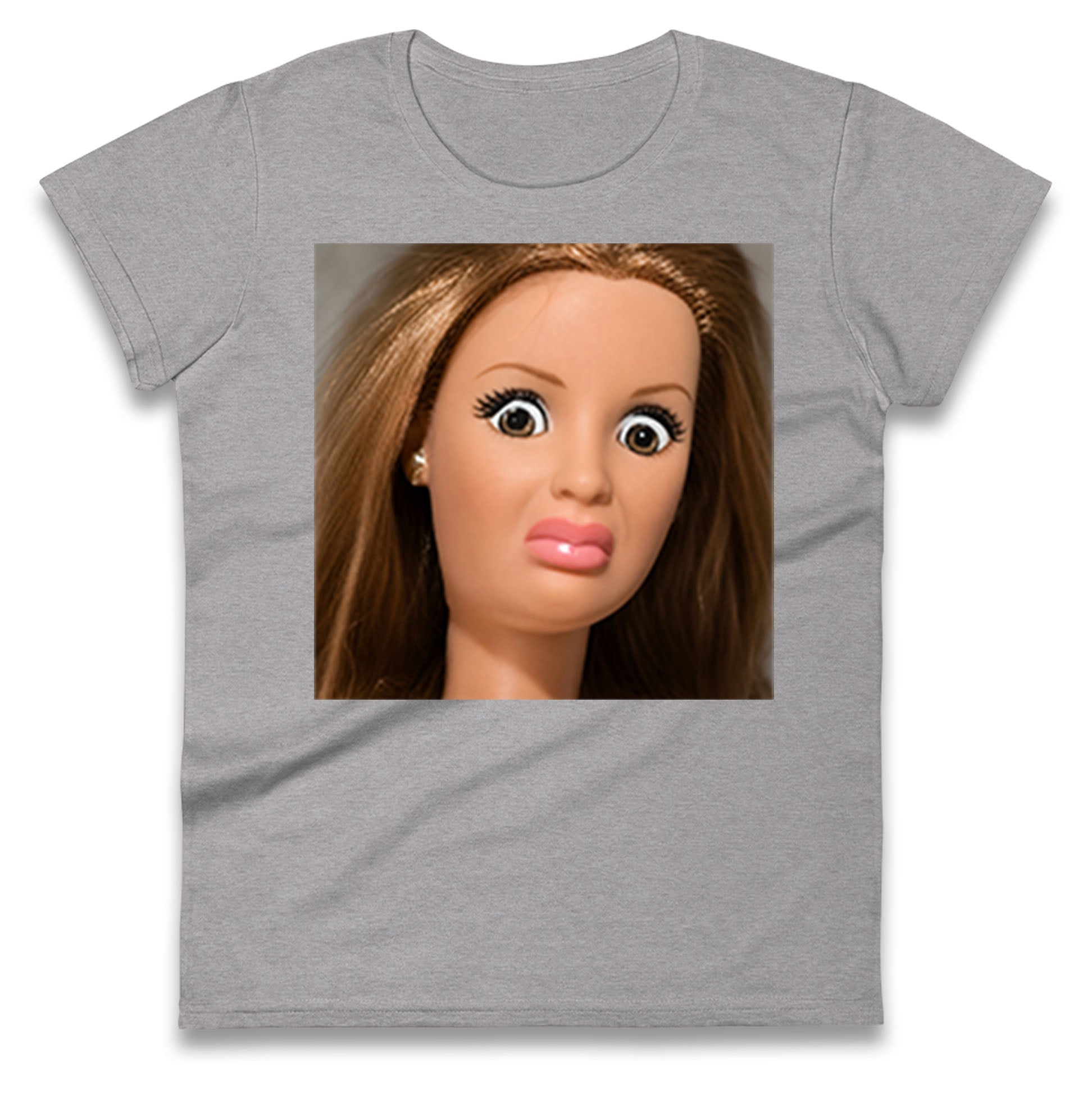 Funny Distressed Doll Face Meme Ladies T Shirt