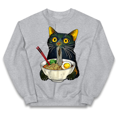 Ramen Noodle Black Cat Foodie Lover Meme Kids Jumper