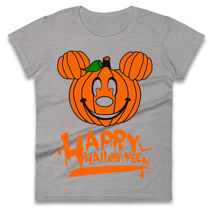 Mickey Mouse Pumpkin Happy Halloween Womens t shirts