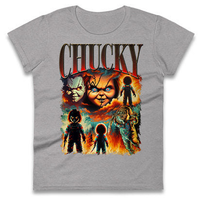 Chucky Doll Halloween Bootleg Womens T Shirt
