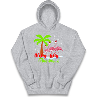 Holly Jolly Flamingos Christmas Kids Hoodie