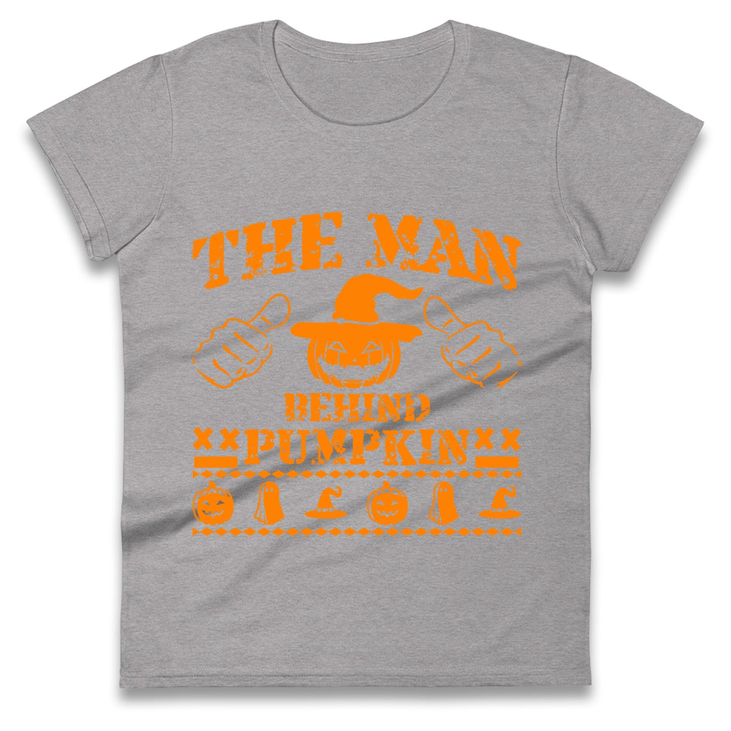 The Man Behind Pumpkin Halloween Womens t shirt