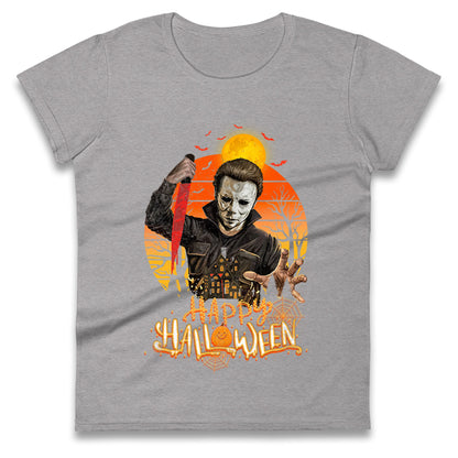 Michael Myers Happy Halloween Womens t shirt