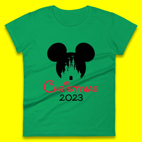 Christmas 2023 Mickey Mouse Minnie Mouse Magic Castle Holiday Xmas Disneyland Trip Womens Tee Top